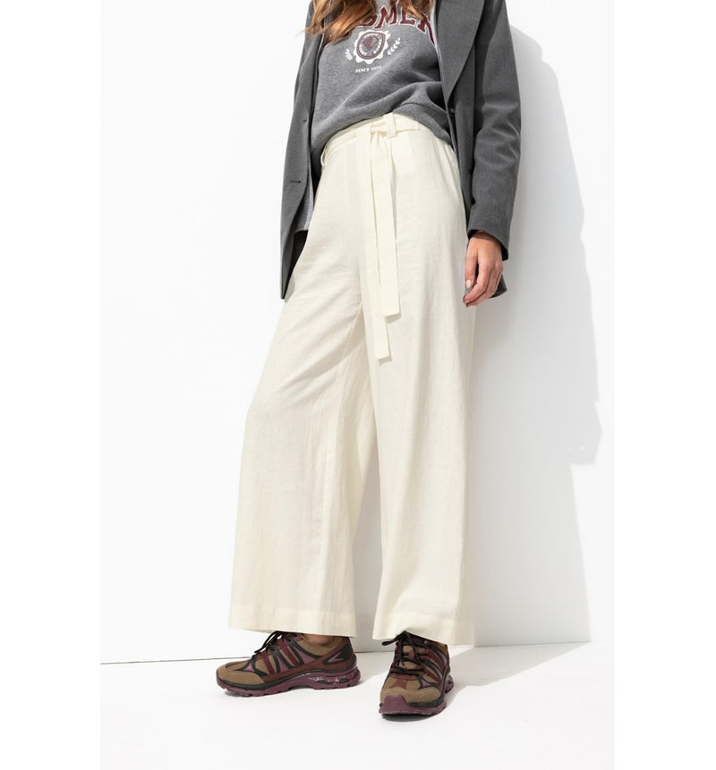Pantalon Large en Lin Mélangé - Naturel Uni Clair