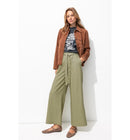 Pantalon Large en Lin Mélangé - Kaki Uni Clair