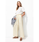 Pantalon Large en Lin Mélangé - Naturel Raye