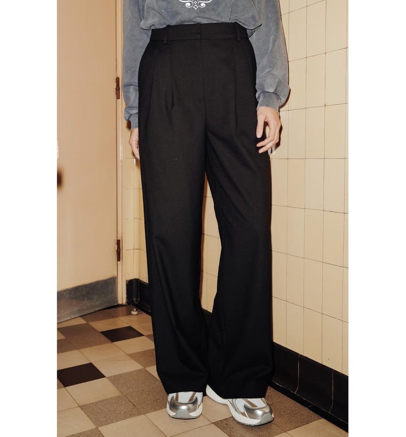 Billy Pantalon Large Femme - Noir Uni Fonce