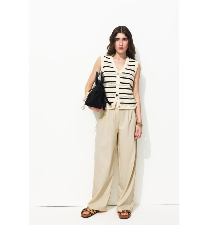 Billy Pantalon Large Femme - Naturel Uni Clair