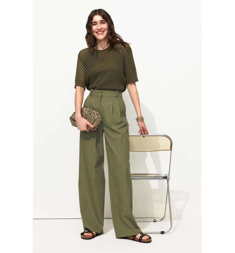 Billy Pantalon Large Femme - Kaki Uni Fonce