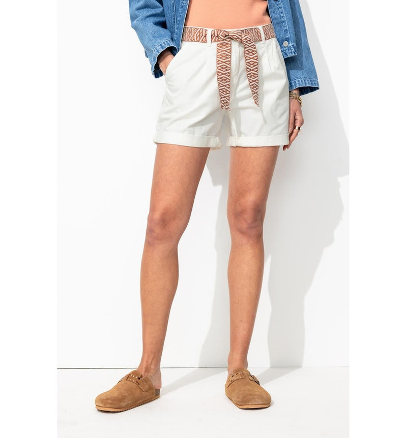 Short à Pinces Ceinturé - Blanc Uni Clair