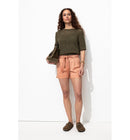 Short à Pinces Ceinturé - Rose Uni Colore