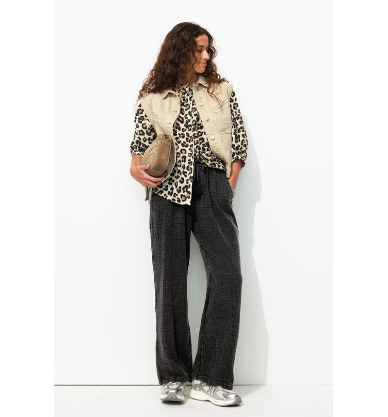 Pantalon en Gaze de Coton - Gris Uni Fonce