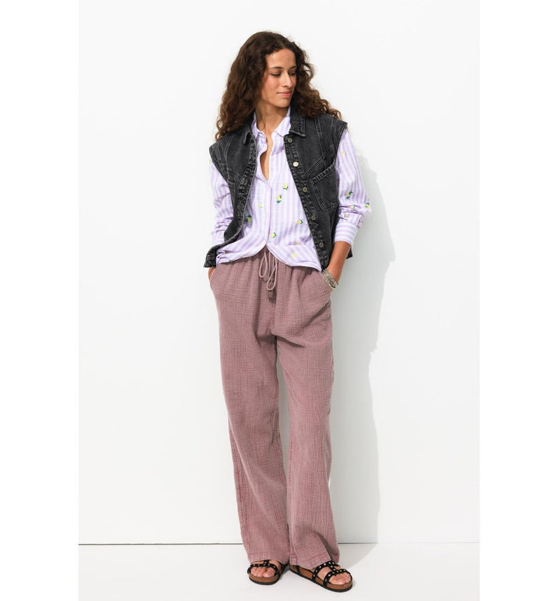 Pantalon en Gaze de Coton - Violet Uni Colore