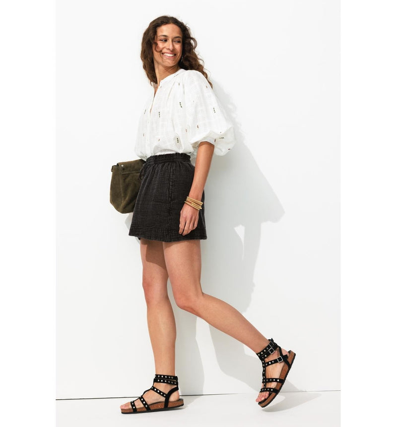 Short en Gaze de Coton Femme - Gris Uni Fonce