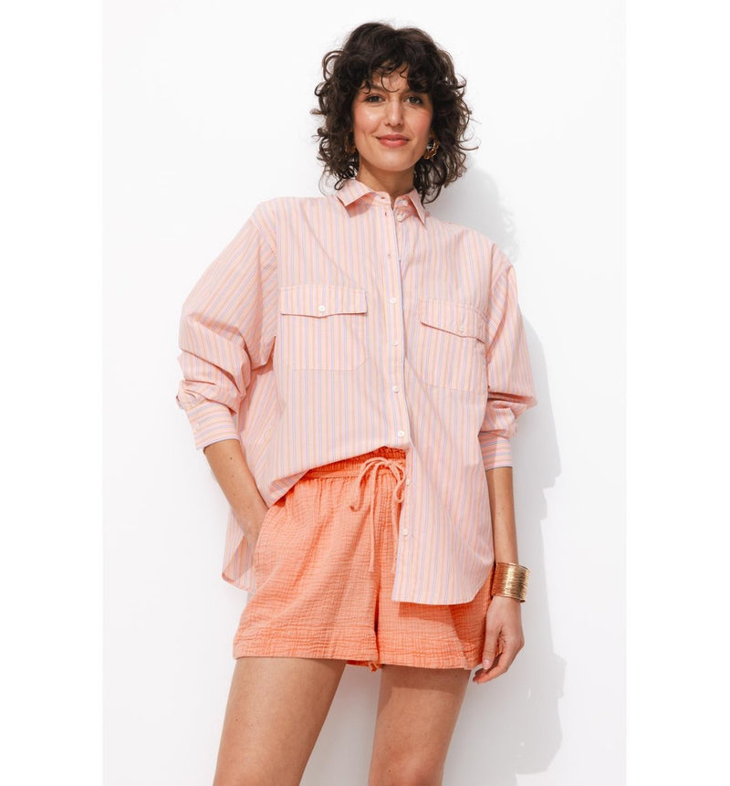 Short en Gaze de Coton Femme - Rose Uni Colore