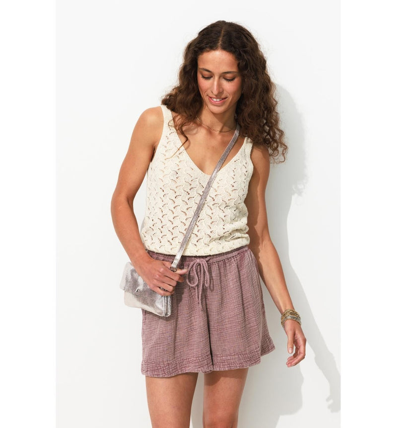 Short en Gaze de Coton Femme - Violet Uni Colore