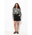 Short en Toile Unie Femme - Noir Uni Fonce