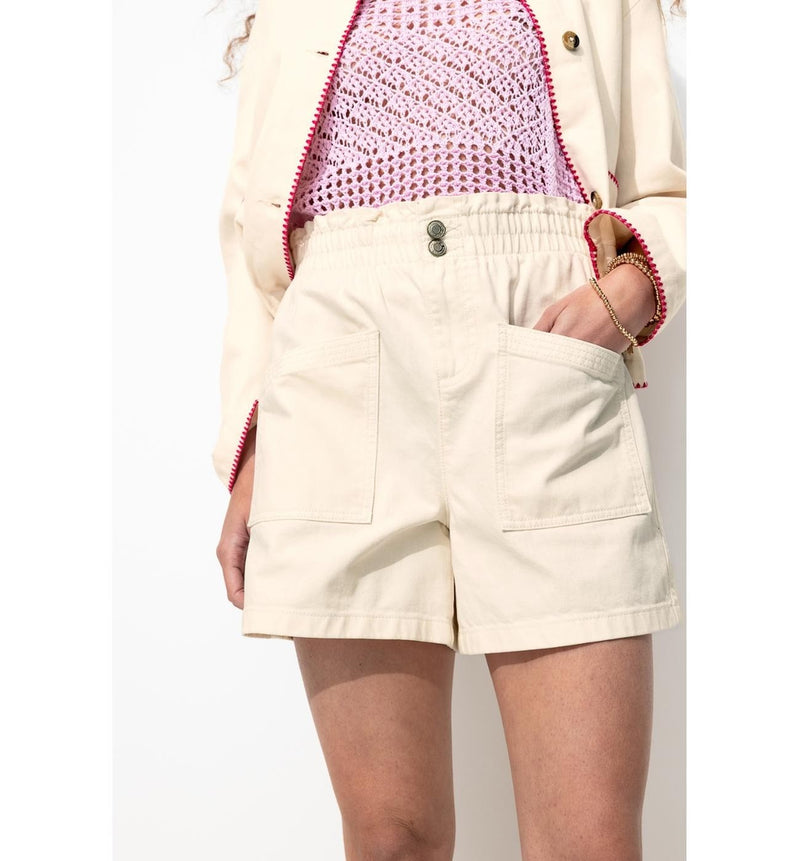 Short en Toile Unie Femme - Naturel Uni Clair