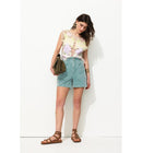Short en Toile Unie Femme - Vert Uni Colore