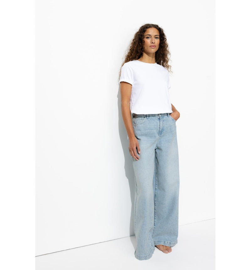 Jean Large Taille Haute Femme - Jeans Uni Clair