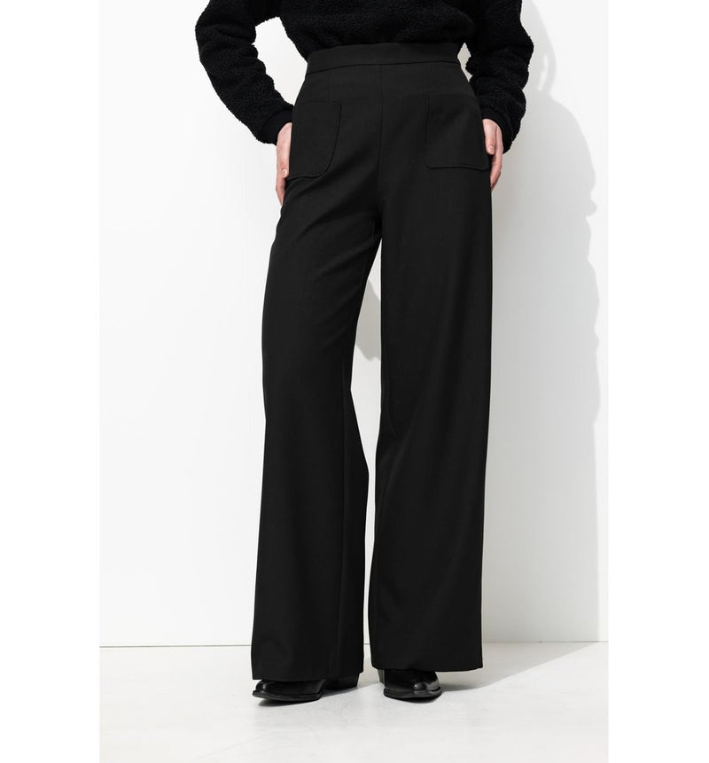 Pantalon Large Taille Haute - Noir Uni Fonce