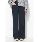 Pantalon Large Taille Haute - Bleu Uni Fonce
