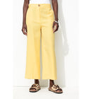 Pantalon Large Taille Haute - Jaune Uni Colore