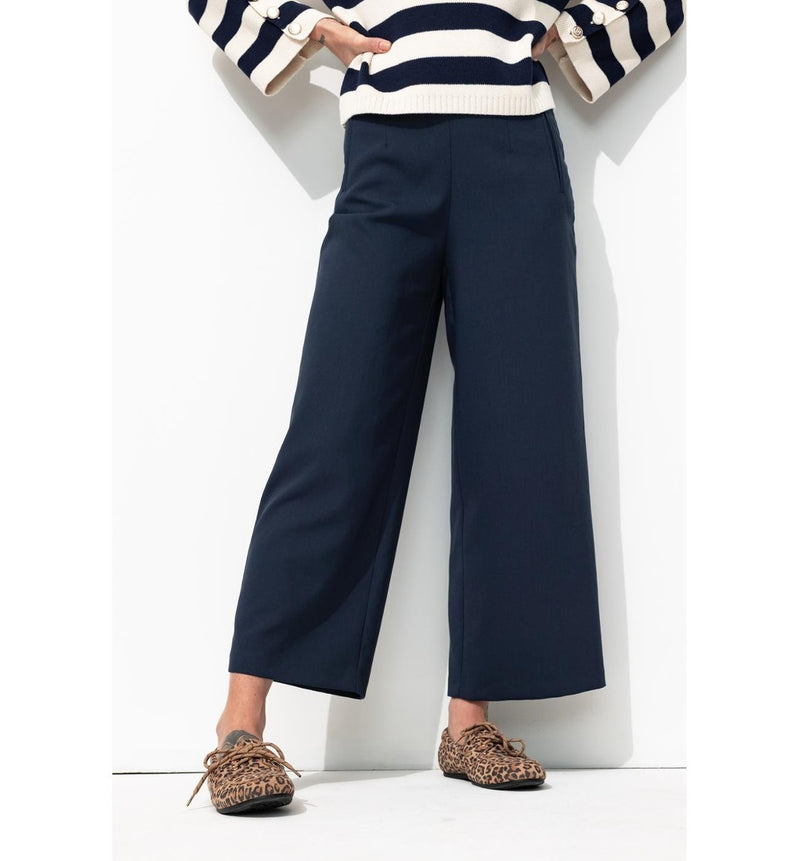 Pantalon Large Cropped - Bleu Uni Fonce