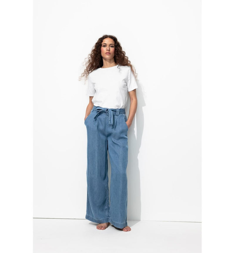 Pantalon Large Taille Haute - Jeans Uni Fonce