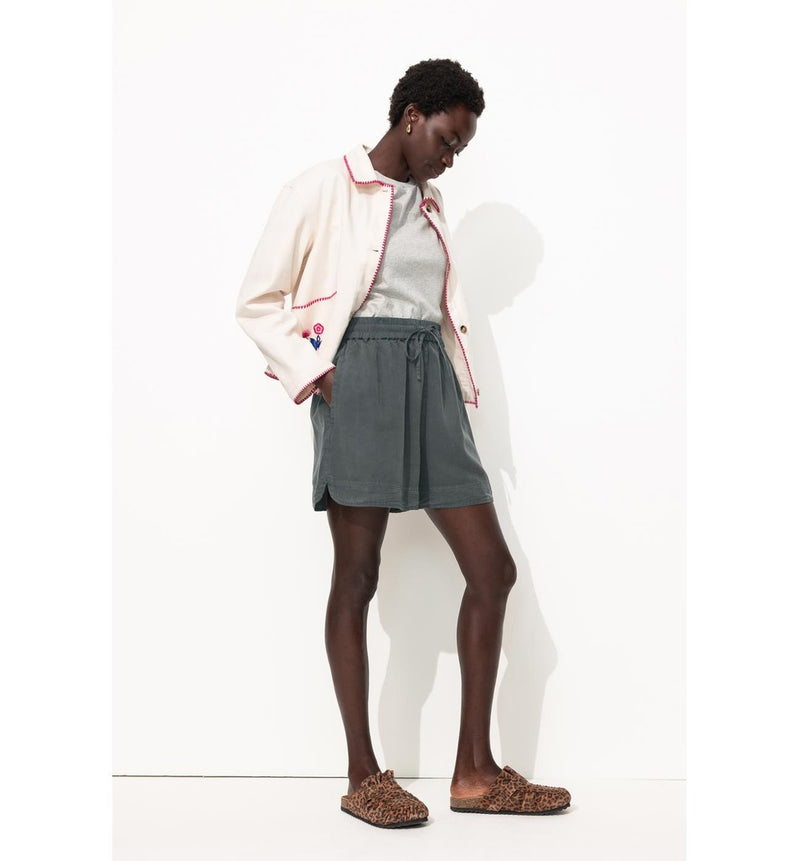 Short en Lyocell Femme - Gris Uni Fonce