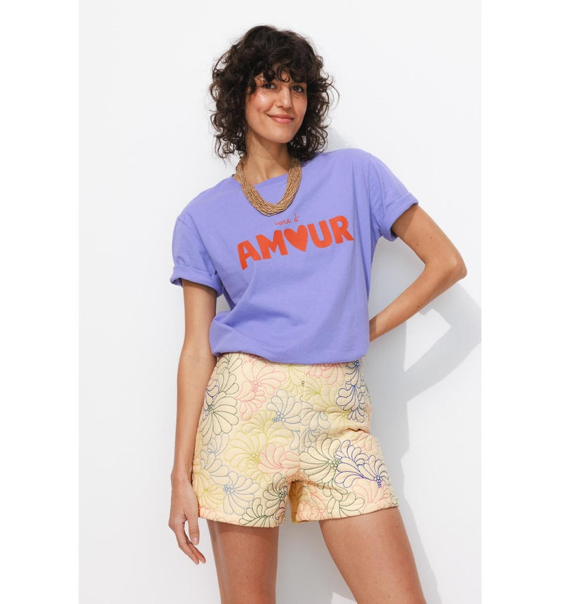 Short Matelassé Brodé Femme - Naturel Imprime