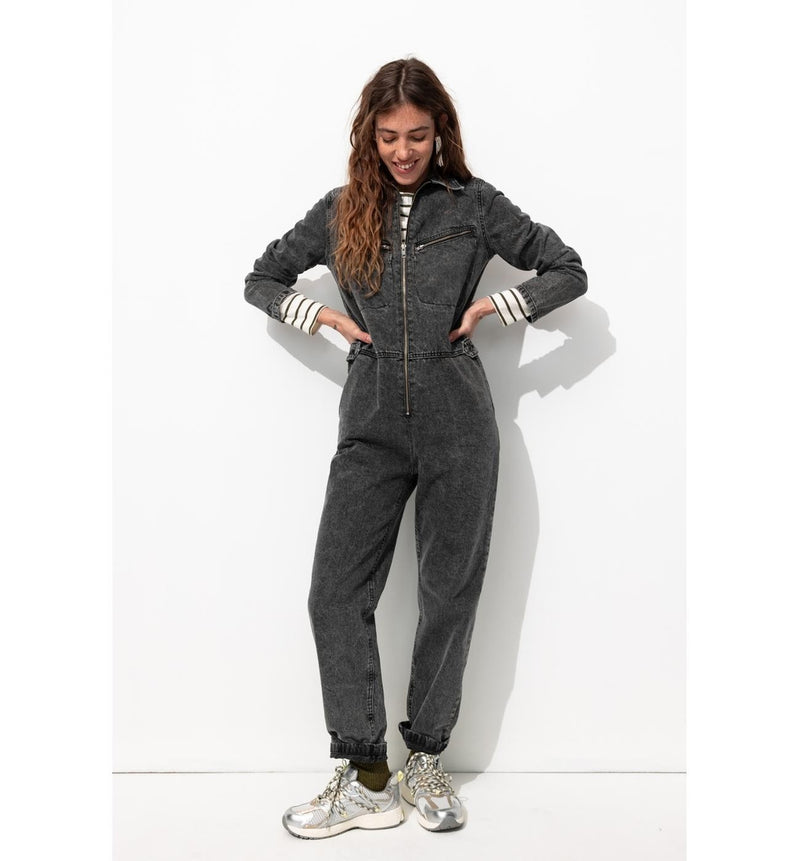Combinaison-pantalon en Jean - Noir Uni Fonce