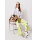 Pantalon Large en Satin Femme - Jaune Uni Colore