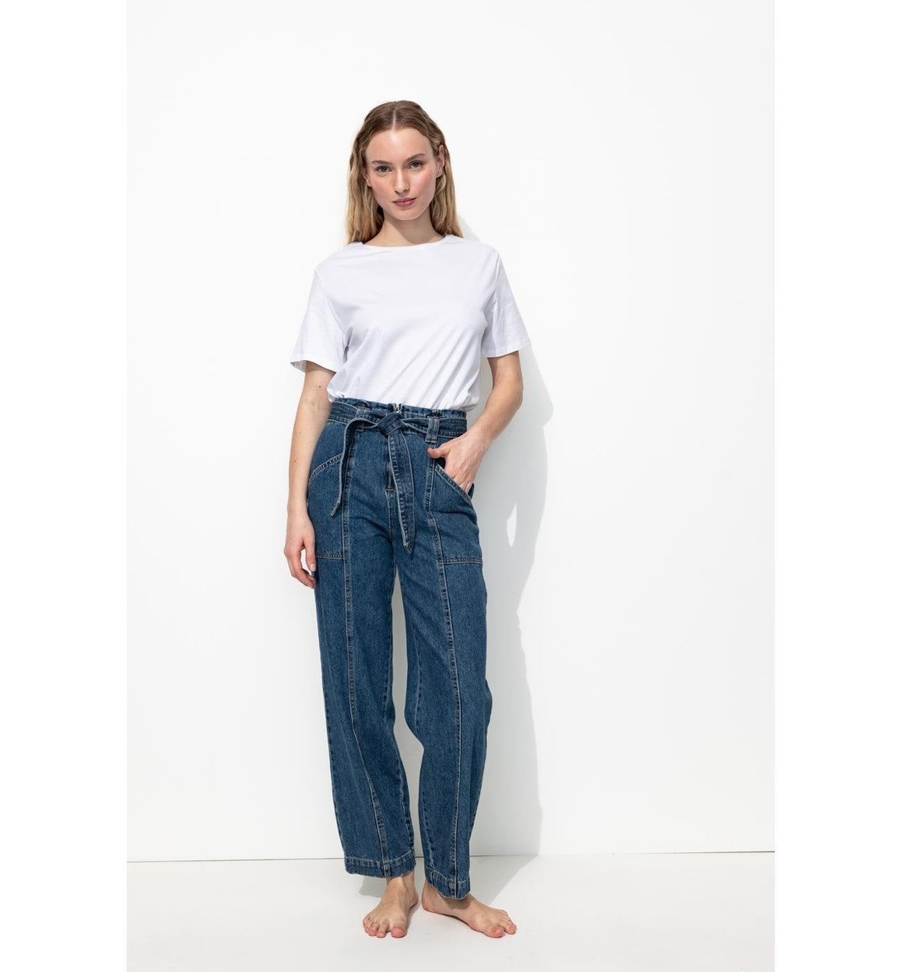 Jean Workwear Taille Haute - Jeans Uni Fonce