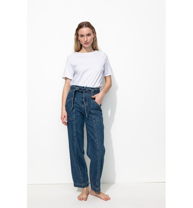 Jean Workwear Taille Haute - Jeans Uni Fonce