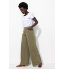 Pantalon Large Taille Haute - Kaki Uni Fonce
