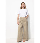 Pantalon Large Taille Haute - Naturel Uni Clair