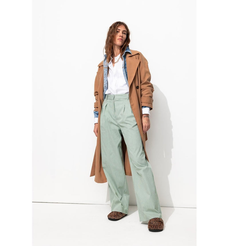 Billy Pantalon Large Rayé - Kaki Raye