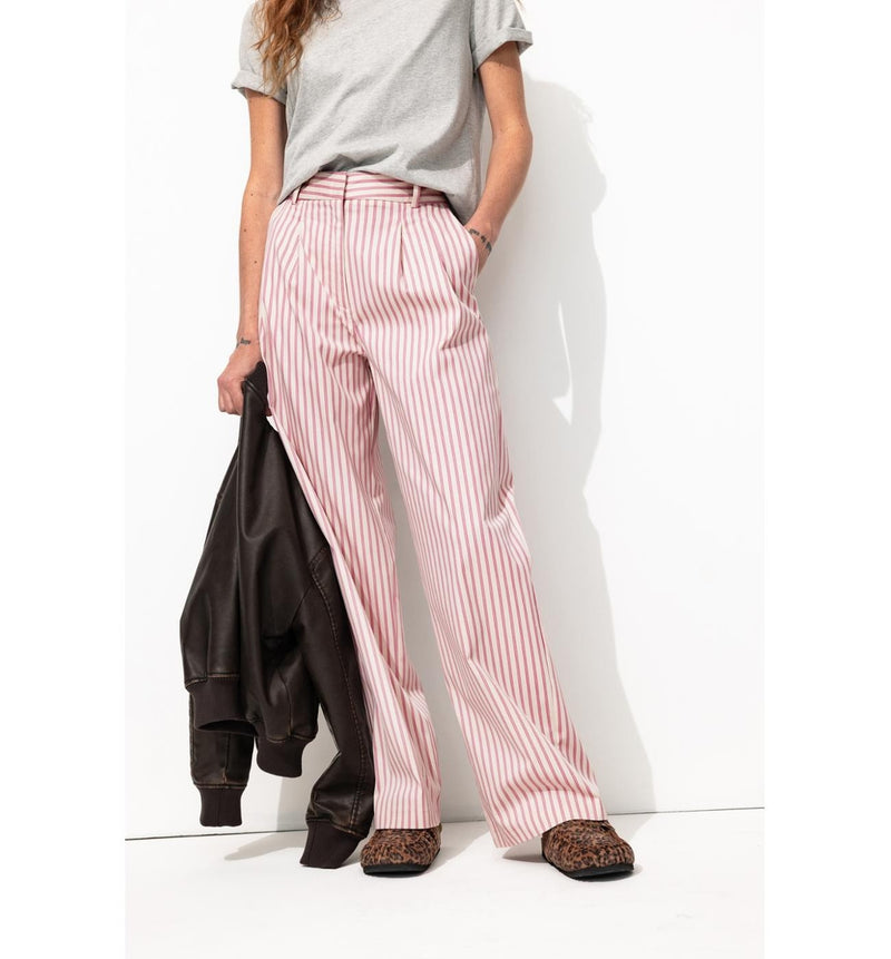 Billy Pantalon Large Rayé - Naturel Raye
