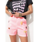 Short Rayé Brodé Femme - Rose Raye