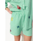 Short Rayé Brodé Femme - Vert Carreaux
