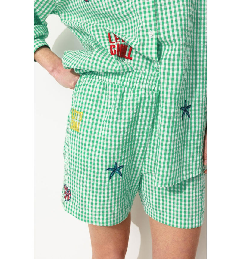 Short Rayé Brodé Femme - Vert Carreaux