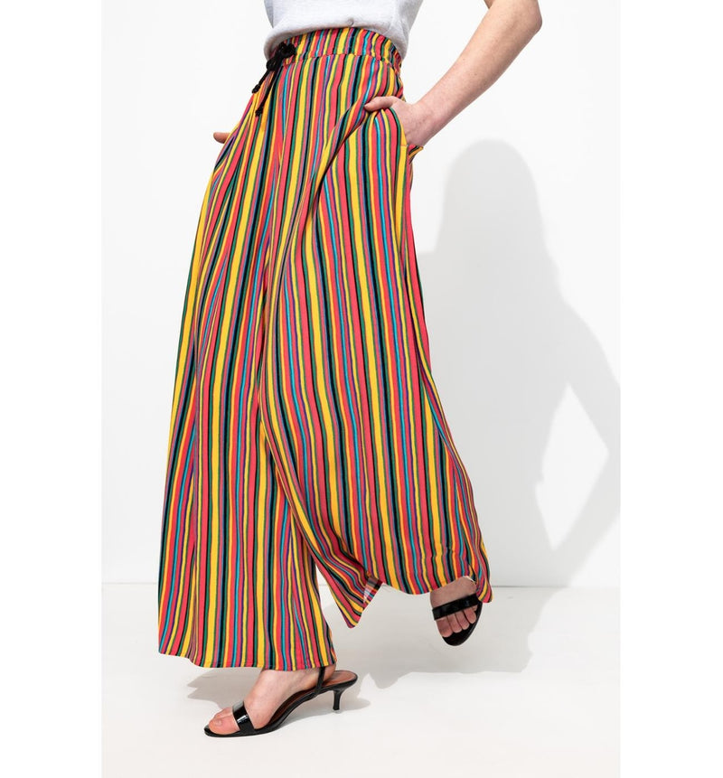 Pantalon Rayé Large et Court - Multicolore Raye