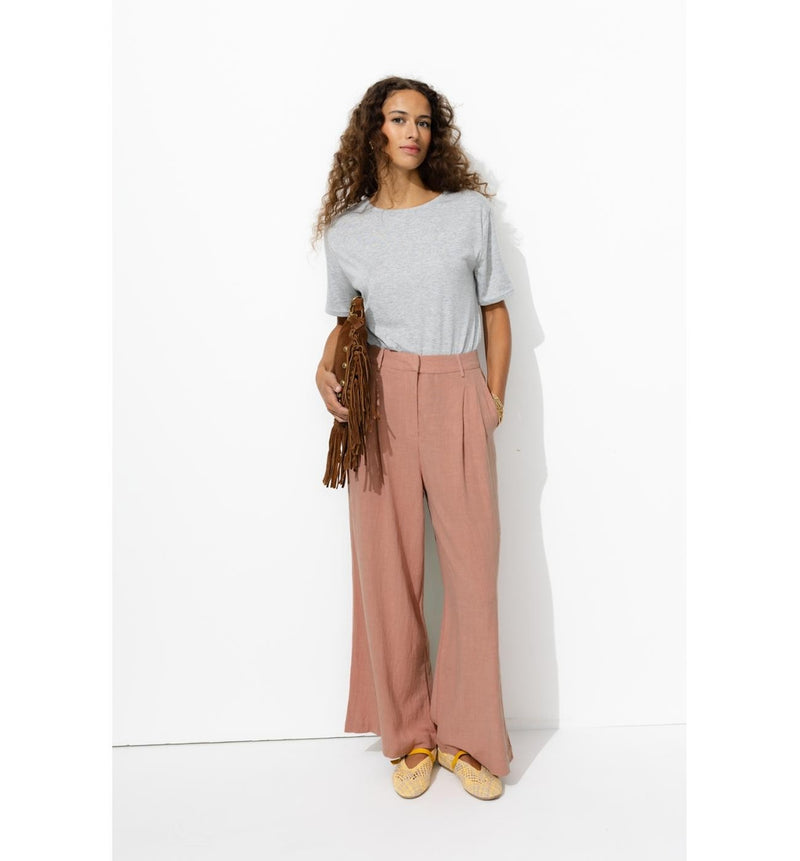 Pantalon Large à Pinces Femme - Rose Uni Colore