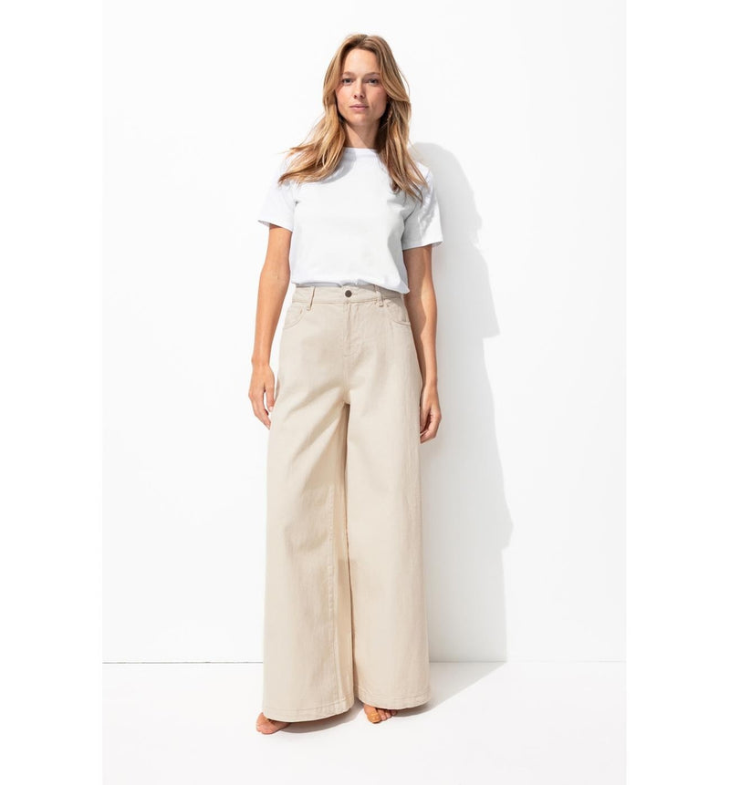 Jean Large Taille Haute Femme - Naturel Uni Clair