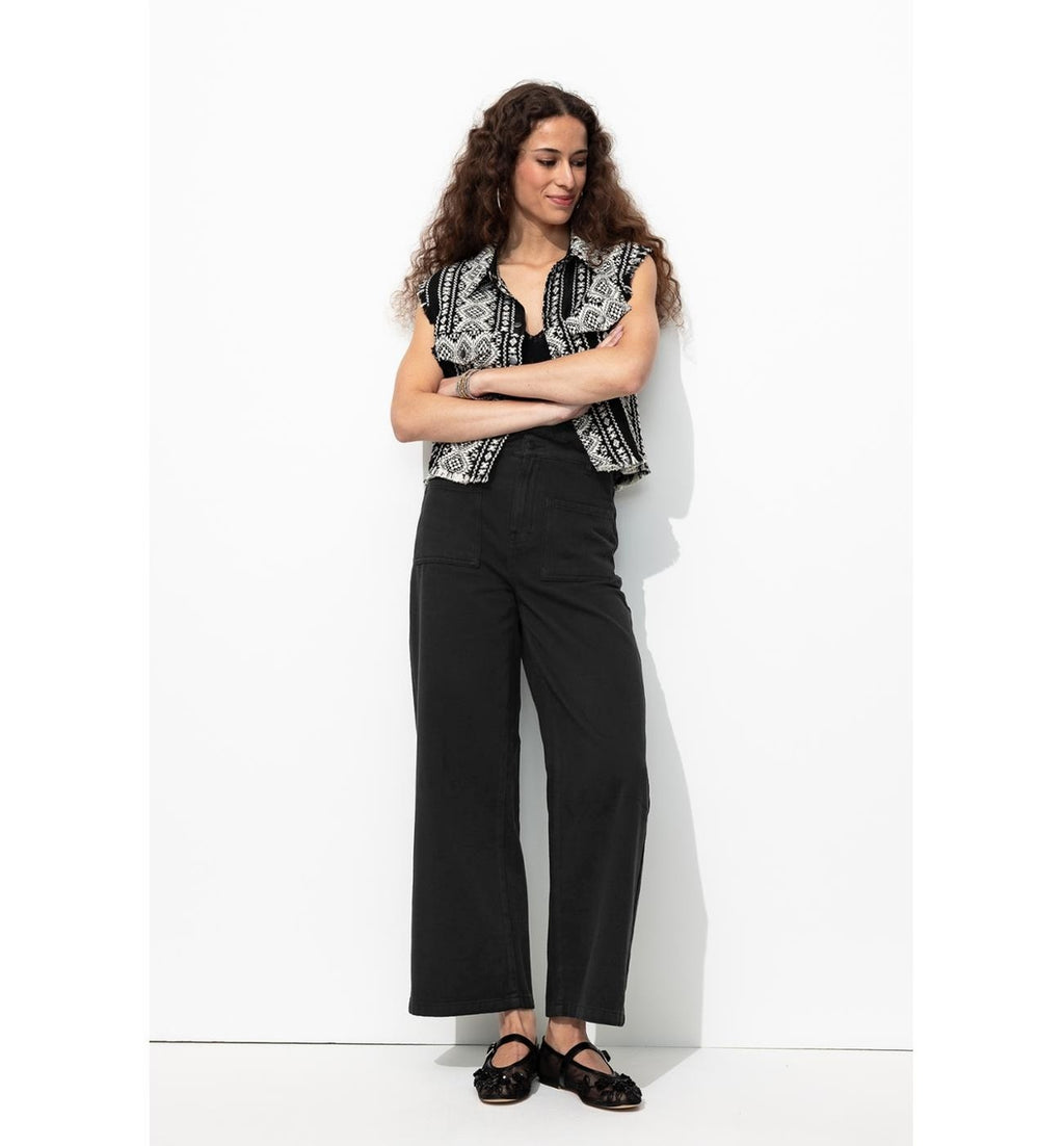 Pantalón ancho de algodón para mujer - Un solo color Negro oscuro