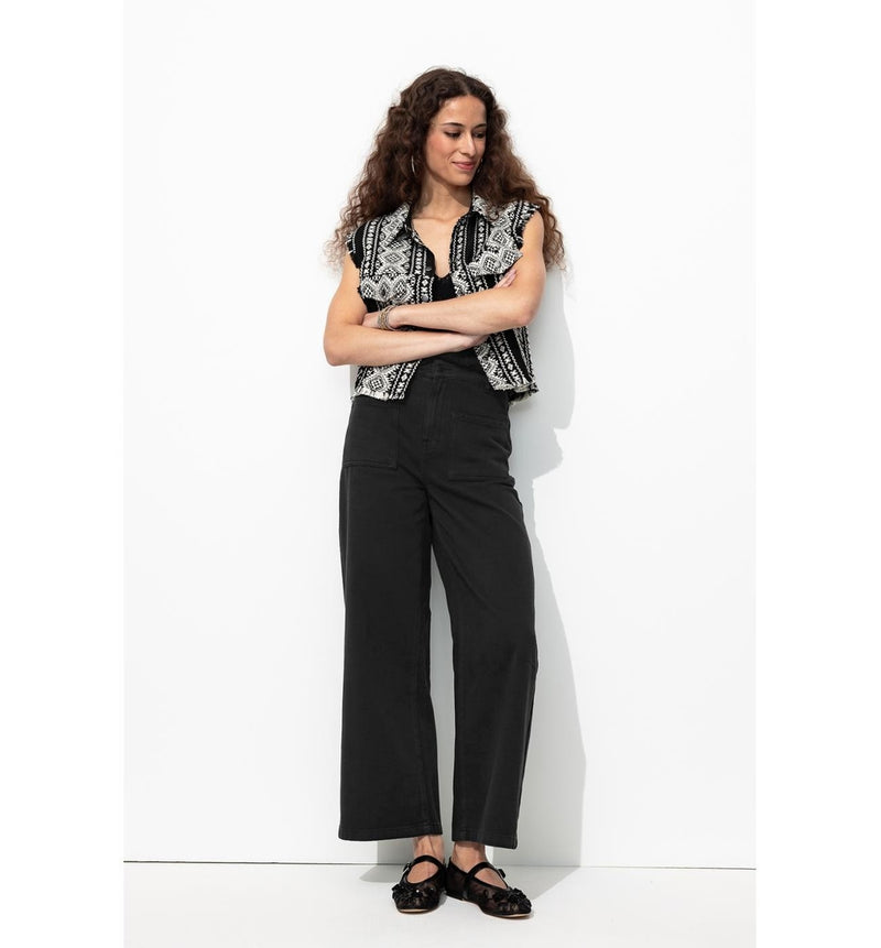 Pantalon Large en Coton Femme - Noir Uni Fonce