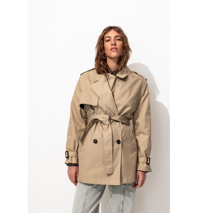 Trench Court Ceinturé Femme - Naturel Uni Clair