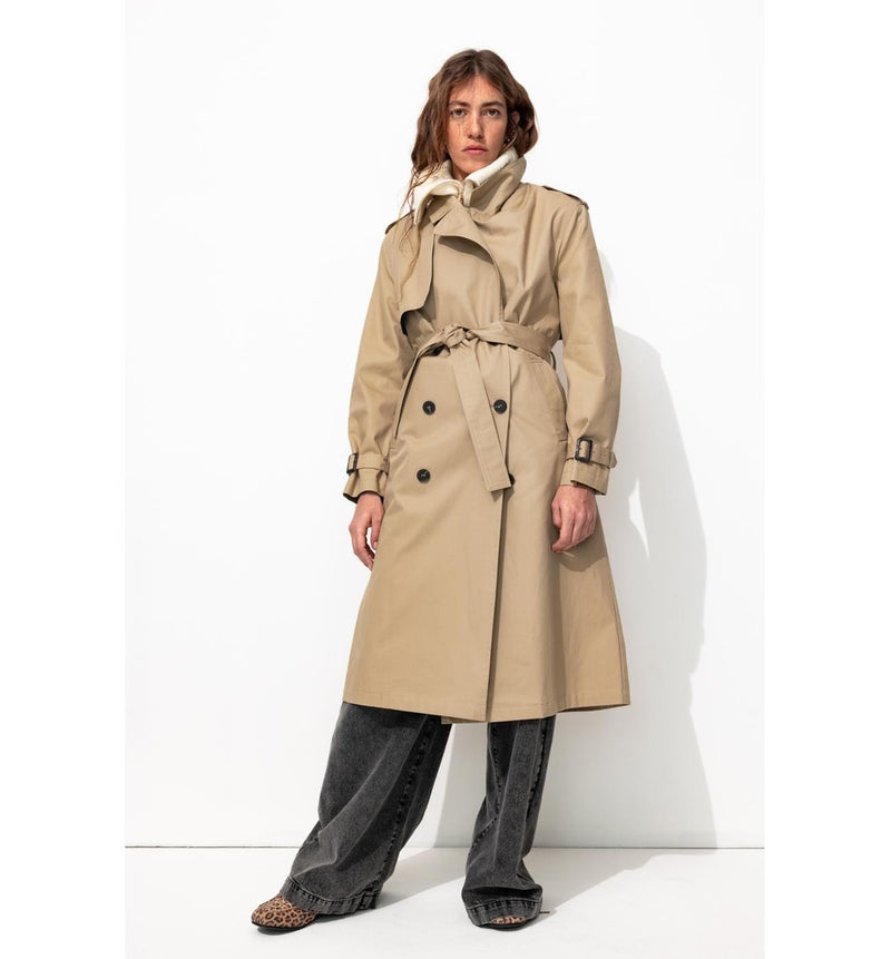Trench Long Ceinturé Femme - Naturel Uni Clair