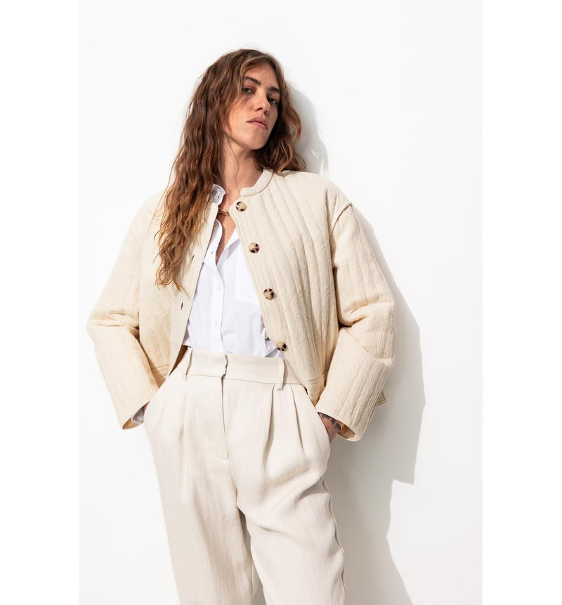 Veste Matelassée Brodée Femme - Naturel Uni Clair