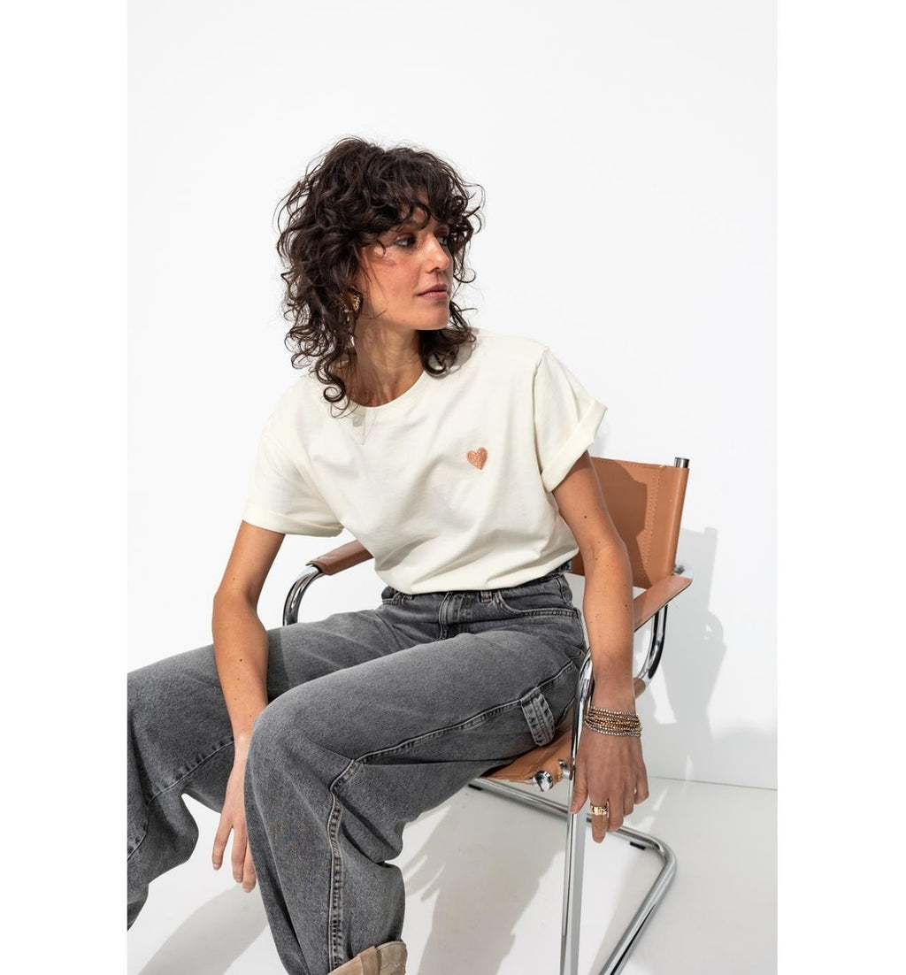 T-shirt Coeur Femme - Naturel Uni Clair
