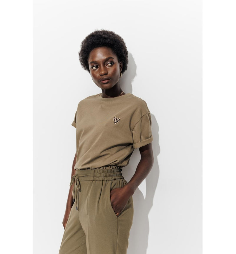 T-shirt Coeur Femme - Kaki Uni Fonce