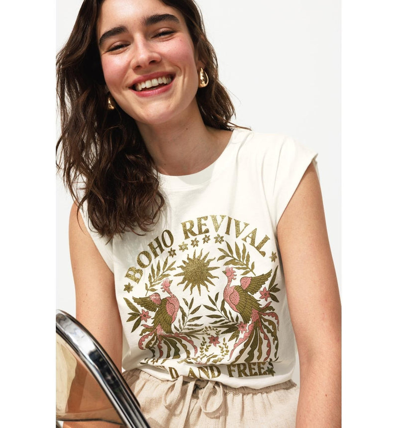 T-shirt à Motif Pailleté - Naturel Imprime