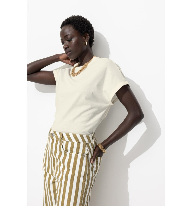 T-shirt Broderie Anglaise - Naturel Uni Clair