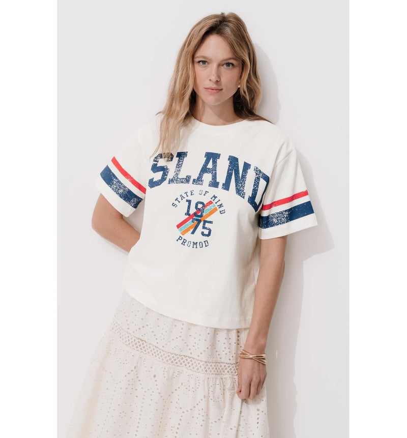 T-shirt Campus Oversize Femme - Naturel Imprime