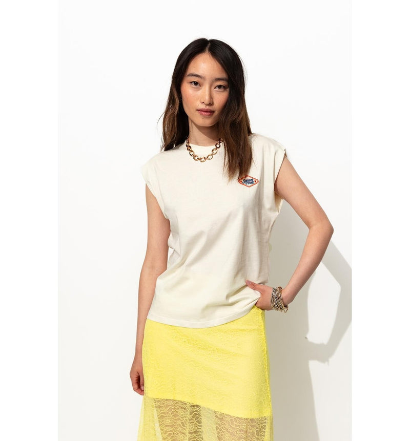 T-shirt à Écusson Femme - Naturel Uni Clair