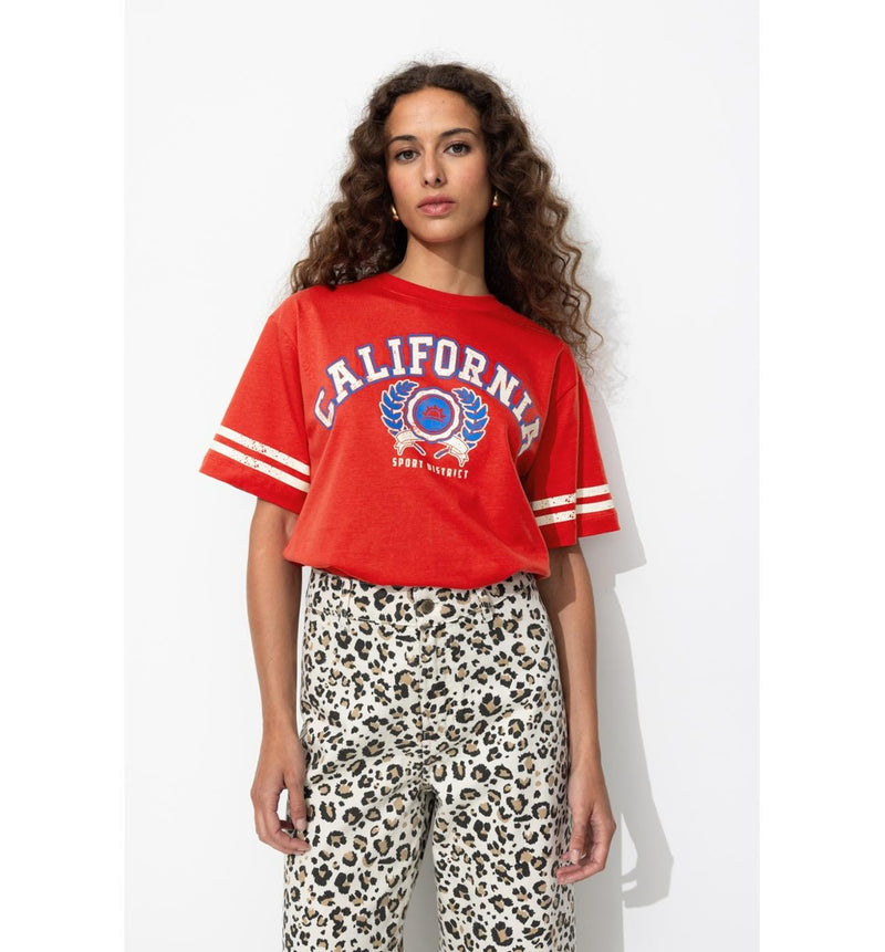 T-shirt Motif Campus Femme - Rouge Imprime